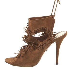 Aquazzura Brown Suede Fringe Trim Accent Sandal | SIZE 38 / 8